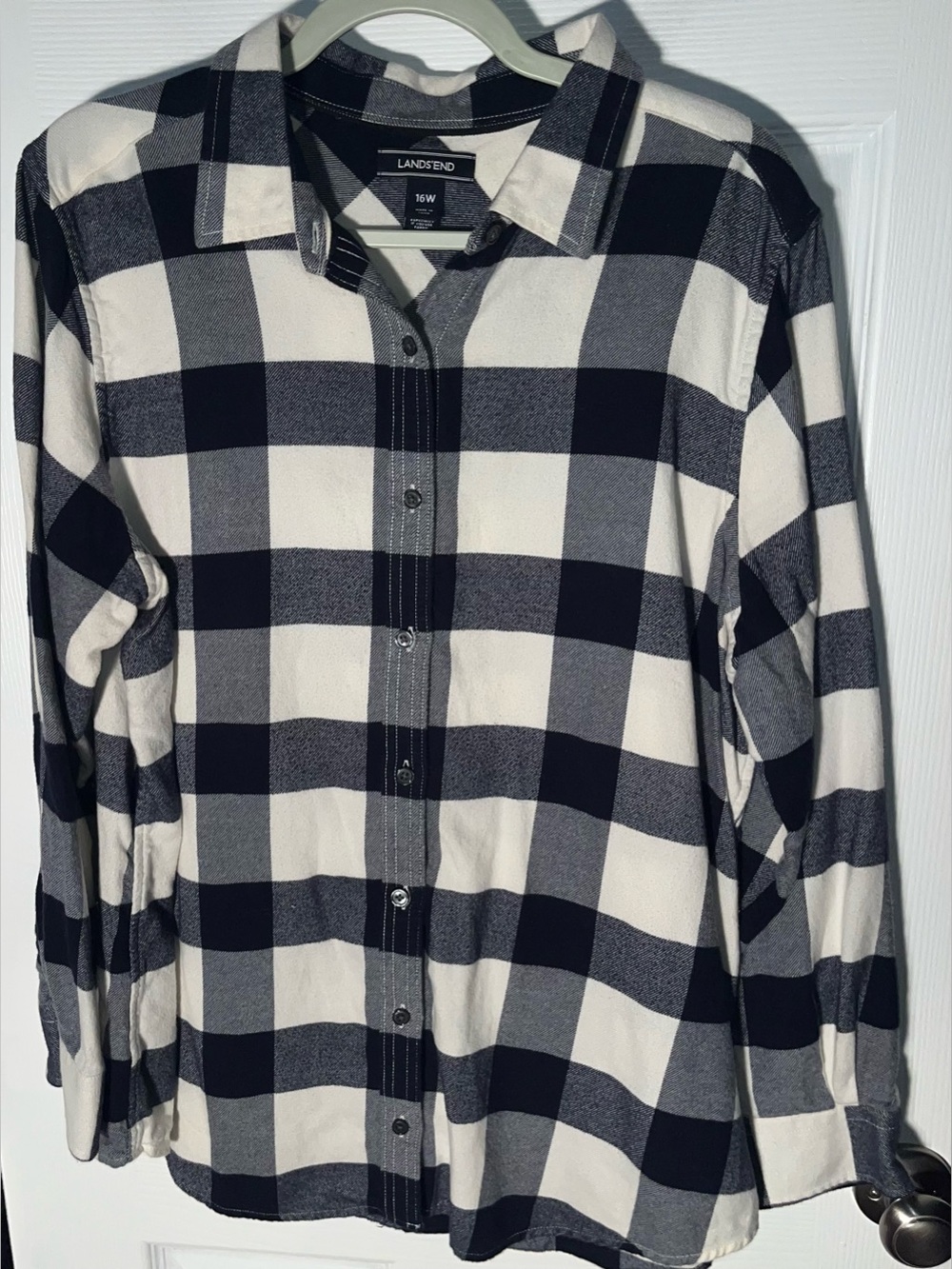 Women’s Lands End Buffalo Checkered Flannel Long Sleeve Button Shirt Size 16w